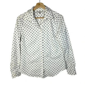 Gap White Navy Blue Polka Dot Long Sleeve Button Down XS